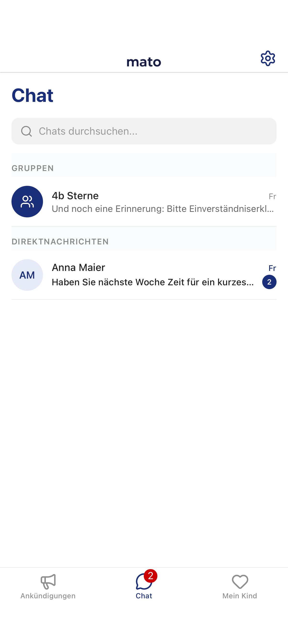 Chat-Ansicht der mato App